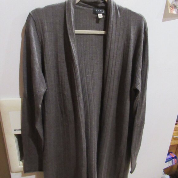 Forte Cashmere taupe knit cardigan merino silk blend  L - Picture 1 of 4